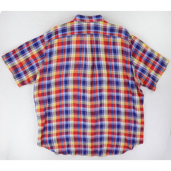 Ralph Lauren Shirt Linen Mens 3XLT Red Blue Yellow Plaid Button-Down - Picture 2 of 10